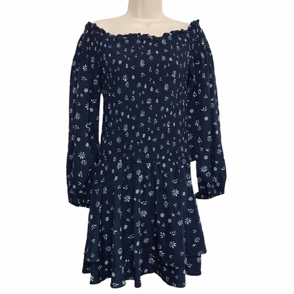 entro Dresses & Skirts - NWT Entro Off The Shoulder Long Puff Sleeve Smocked Mini Summer Dress Large